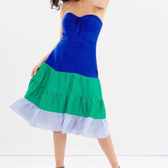 J. Crew 100% Silk Jackaroo Shantung Ombré Midi Dress Size 8 - Picture 2 of 12